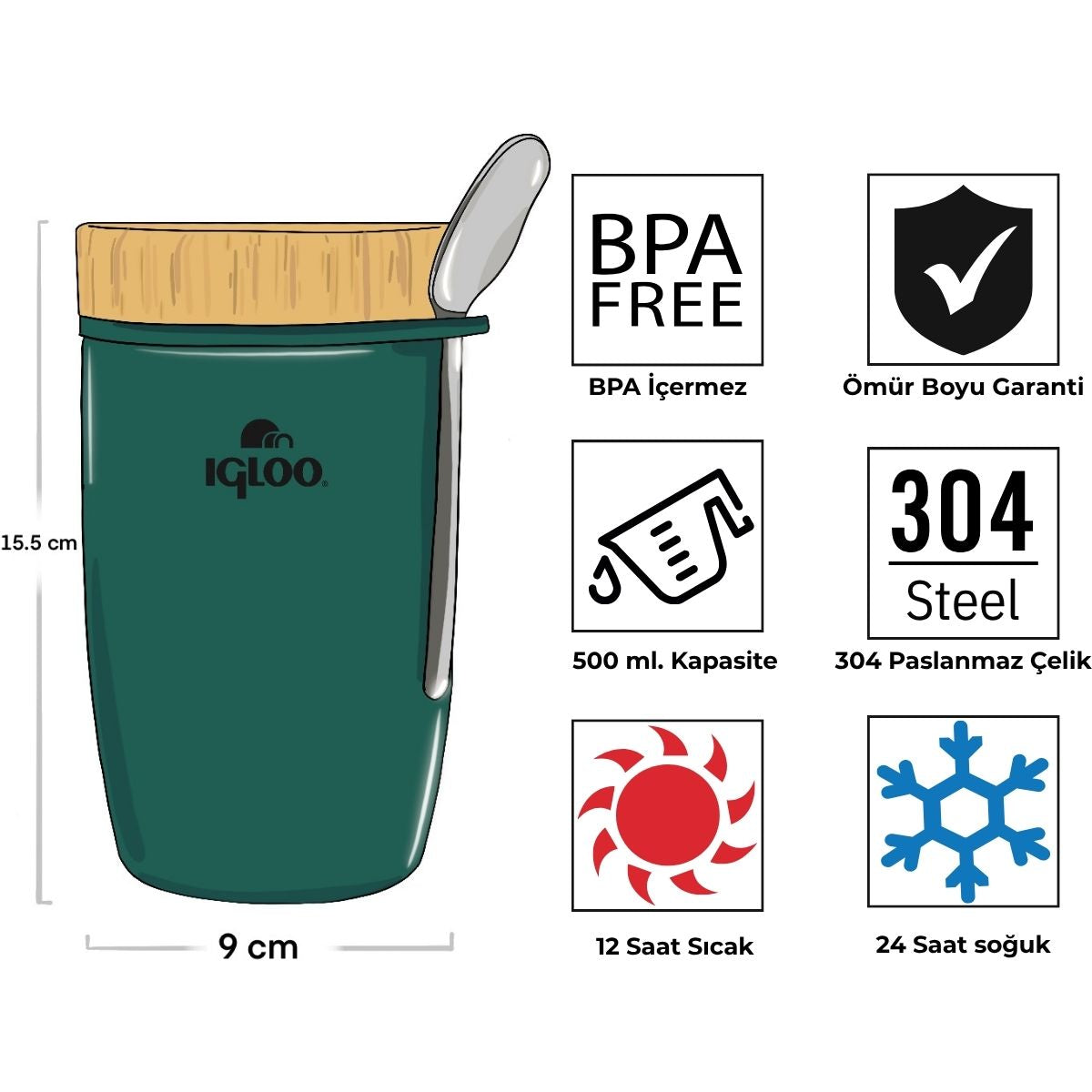 Igloo Bamboo Yemek Termosu 500ml-YEŞİL