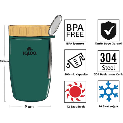 Igloo Bamboo Yemek Termosu 500ml-YEŞİL