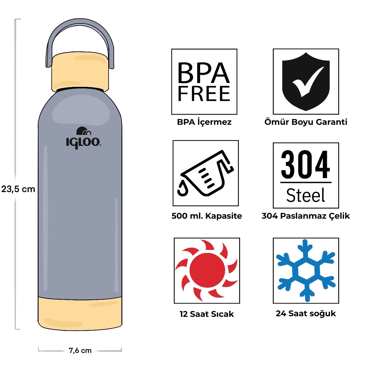Igloo Hydrate Pro Termos 500ml-DUMAN MAVİ